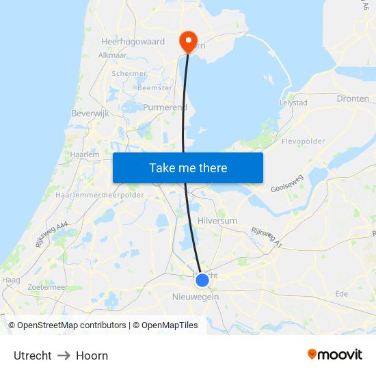 Utrecht to Hoorn map