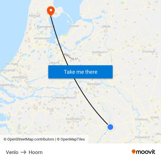 Venlo to Hoorn map