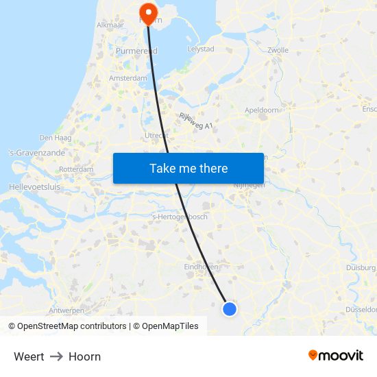 Weert to Hoorn map