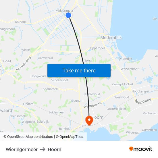 Wieringermeer to Hoorn map