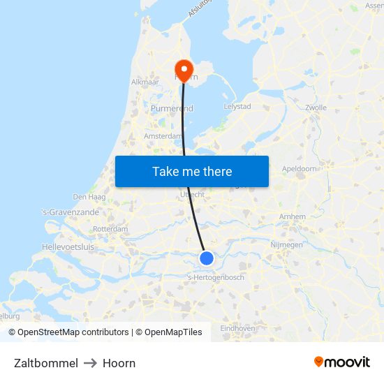 Zaltbommel to Hoorn map