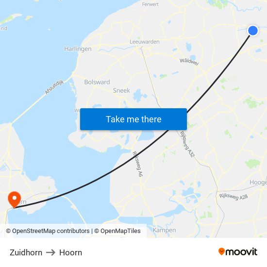 Zuidhorn to Hoorn map