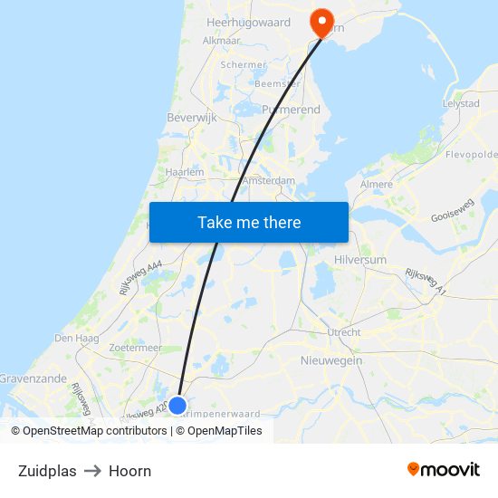 Zuidplas to Hoorn map