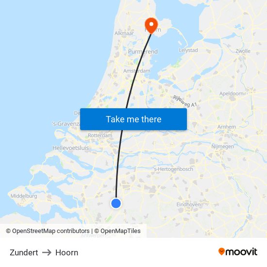 Zundert to Hoorn map