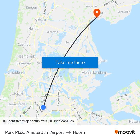 Park Plaza Amsterdam Airport to Hoorn map