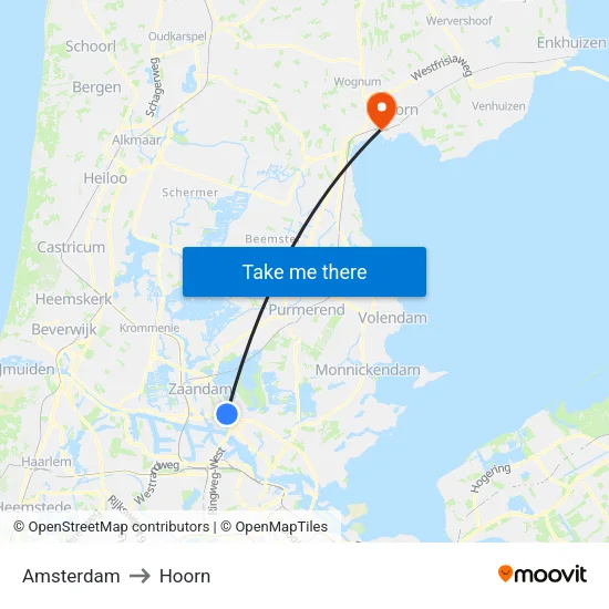 Amsterdam to Hoorn map