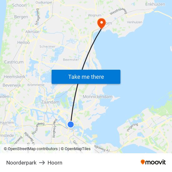 Noorderpark to Hoorn map