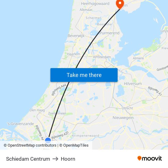 Schiedam Centrum to Hoorn map