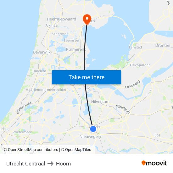 Utrecht Centraal to Hoorn map