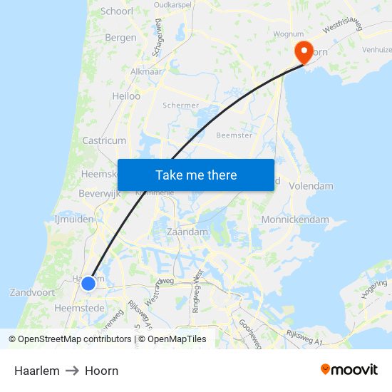 Haarlem to Hoorn map