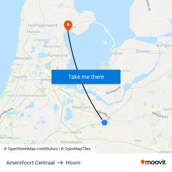 Amersfoort Centraal to Hoorn map