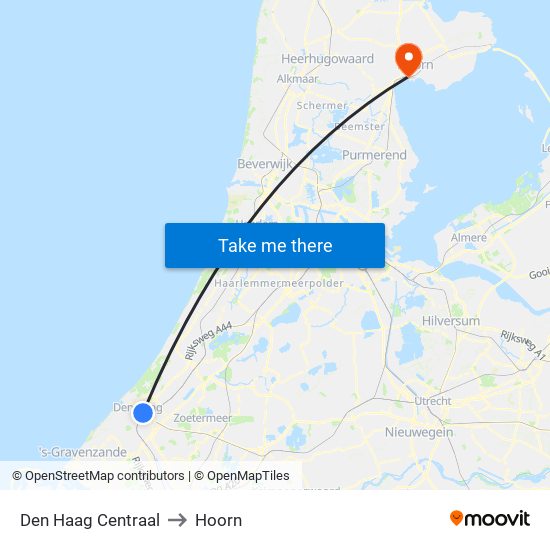 Den Haag Centraal to Hoorn map