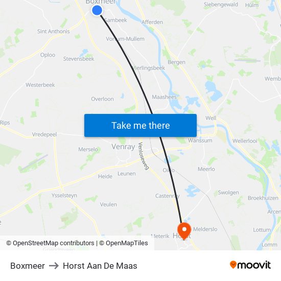 Boxmeer to Horst Aan De Maas map