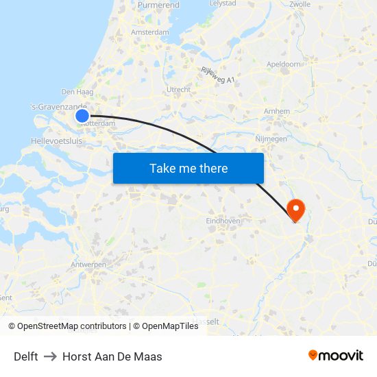 Delft to Horst Aan De Maas map