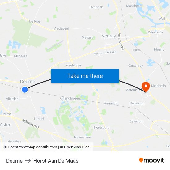 Deurne to Horst Aan De Maas map