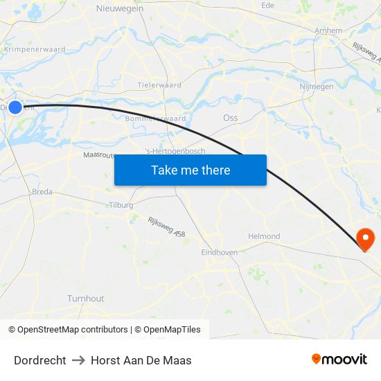 Dordrecht to Horst Aan De Maas map