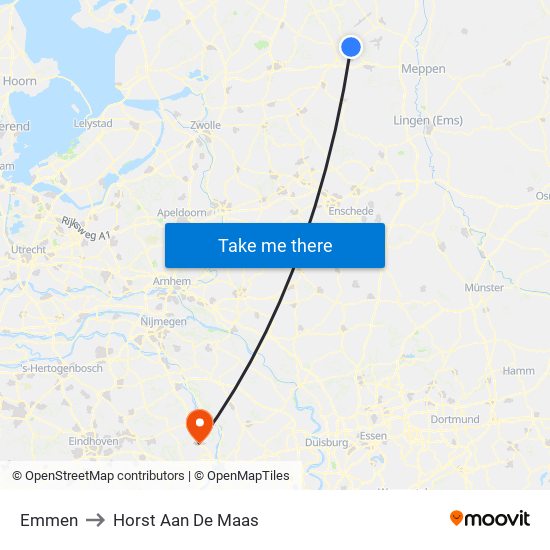 Emmen to Horst Aan De Maas map