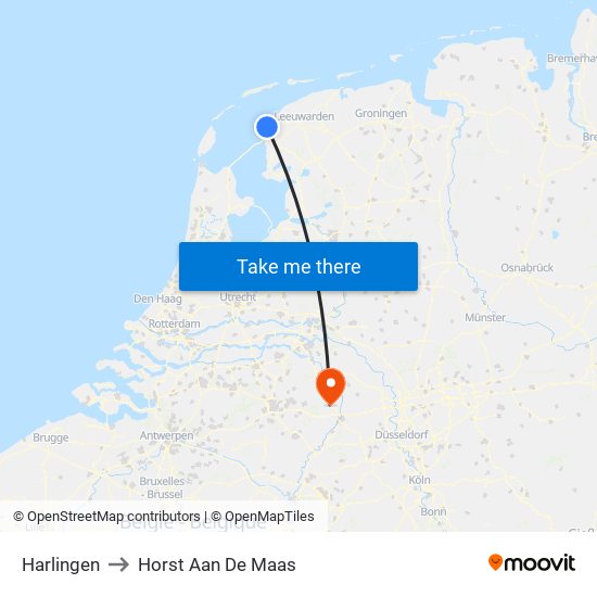 Harlingen to Horst Aan De Maas map