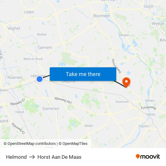 Helmond to Horst Aan De Maas map