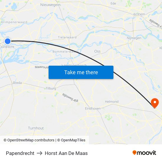 Papendrecht to Horst Aan De Maas map