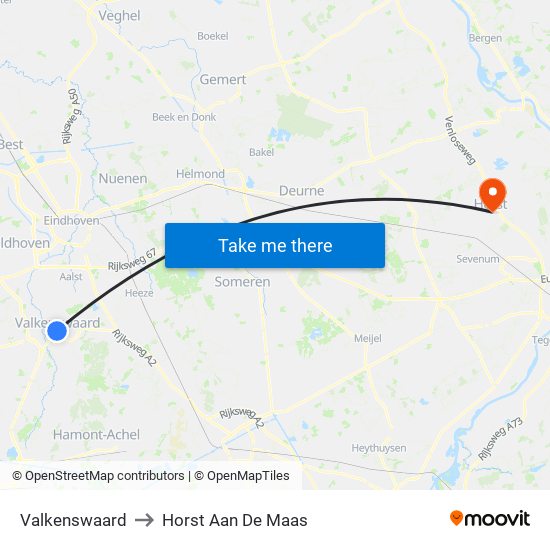 Valkenswaard to Horst Aan De Maas map