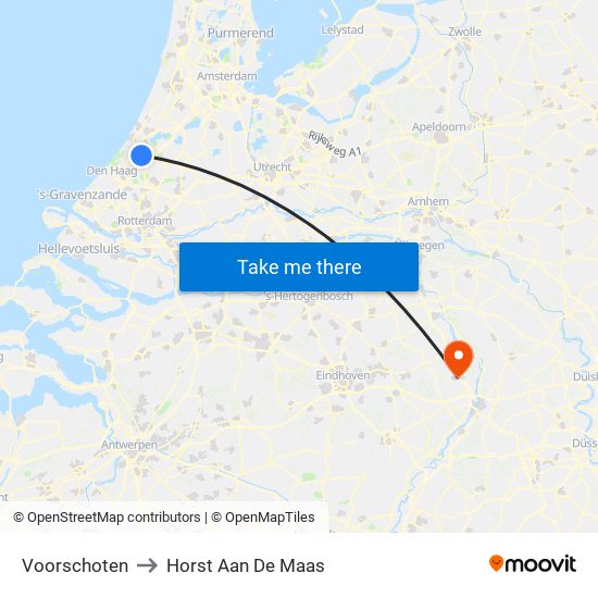 Voorschoten to Horst Aan De Maas map