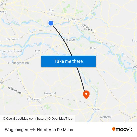 Wageningen to Horst Aan De Maas map