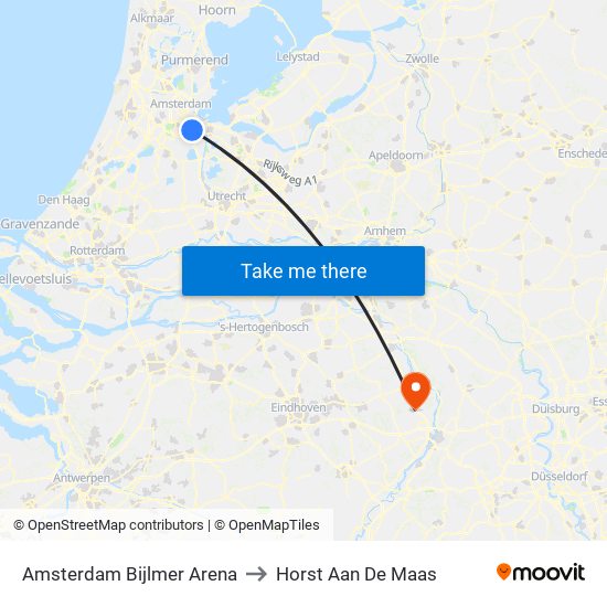 Amsterdam Bijlmer Arena to Horst Aan De Maas map