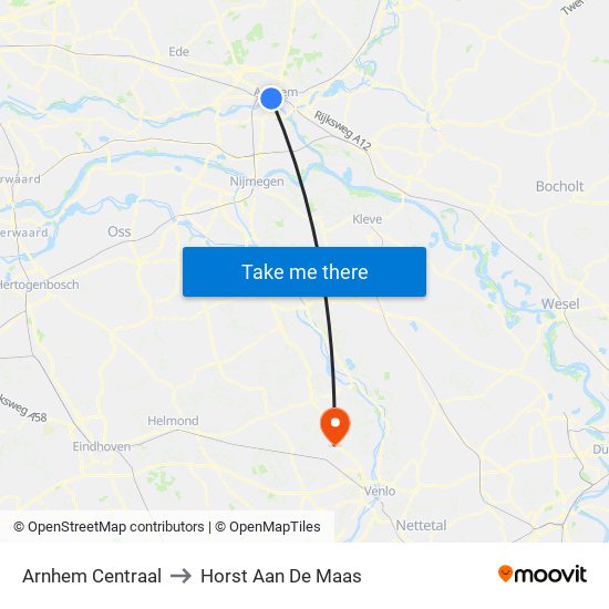 Arnhem Centraal to Horst Aan De Maas map