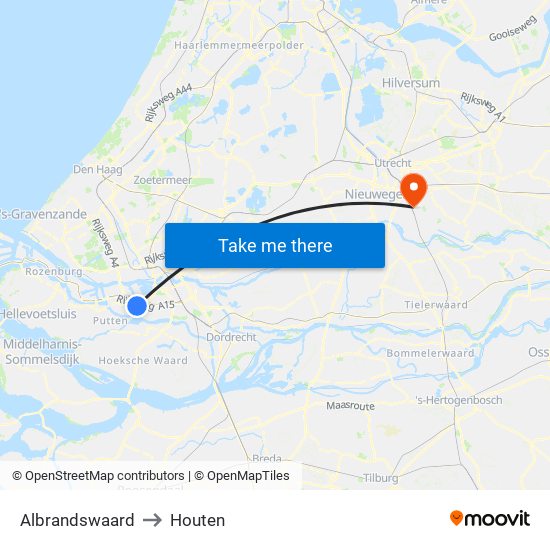 Albrandswaard to Houten map