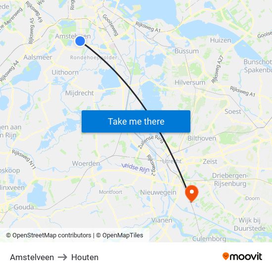 Amstelveen to Houten map