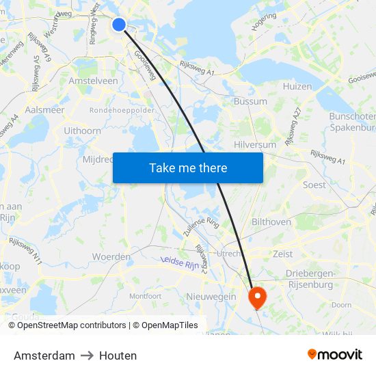 Amsterdam to Houten map