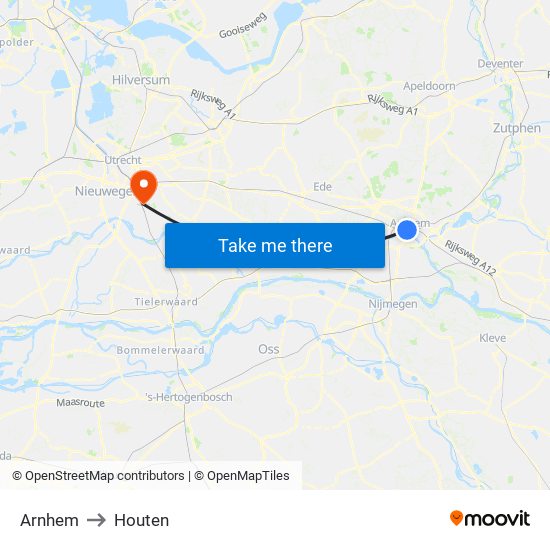 Arnhem to Houten map