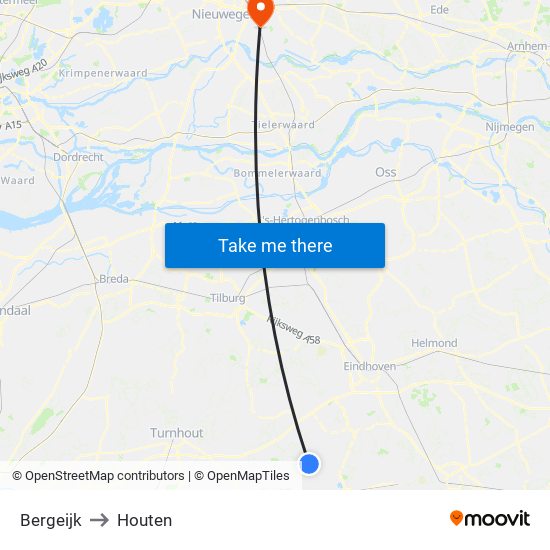 Bergeijk to Houten map