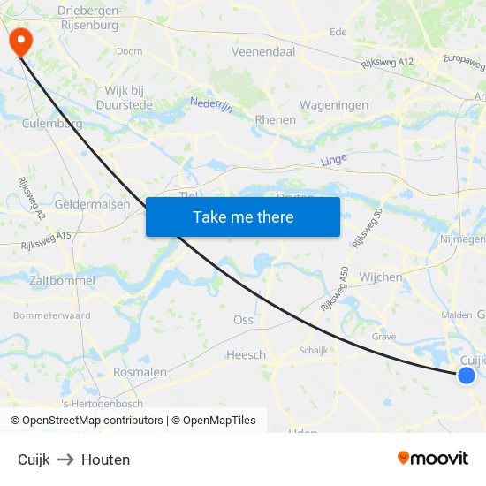 Cuijk to Houten map