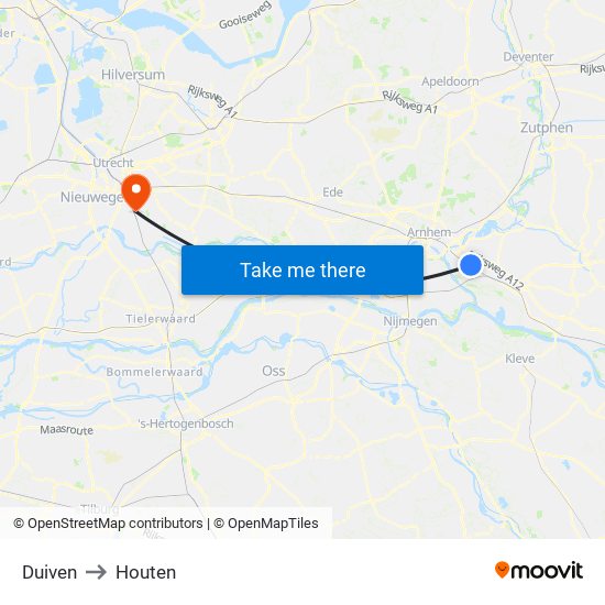 Duiven to Houten map