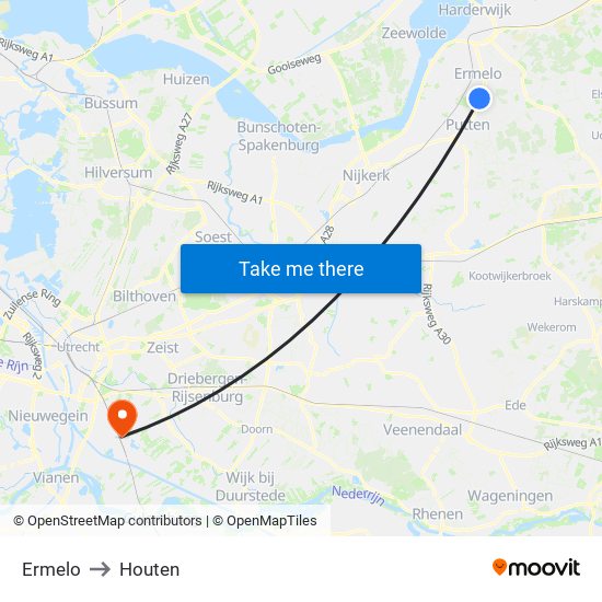 Ermelo to Houten map