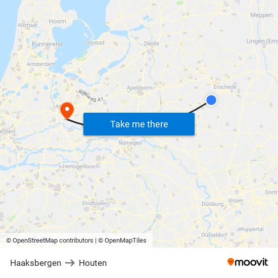 Haaksbergen to Houten map