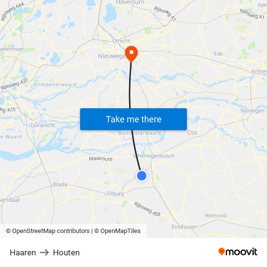 Haaren to Houten map