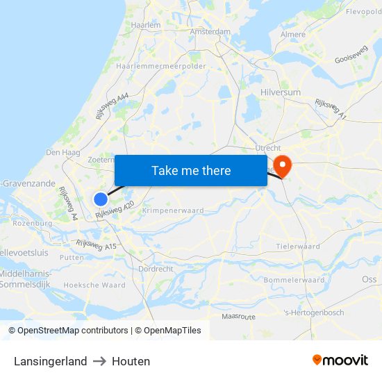 Lansingerland to Houten map