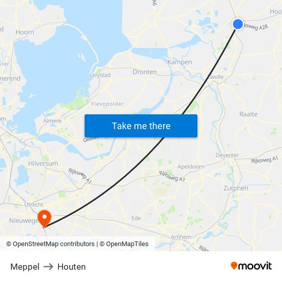 Meppel to Houten map