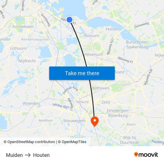 Muiden to Houten map