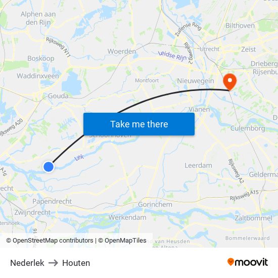 Nederlek to Houten map
