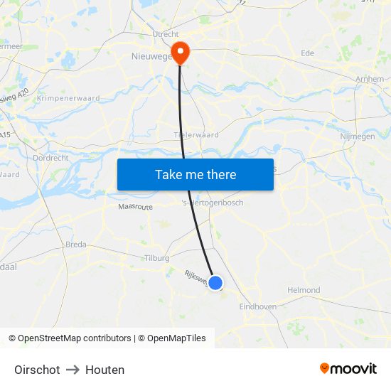 Oirschot to Houten map