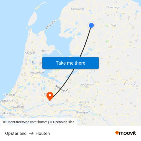 Opsterland to Houten map