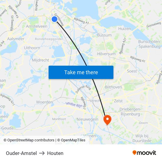 Ouder-Amstel to Houten map