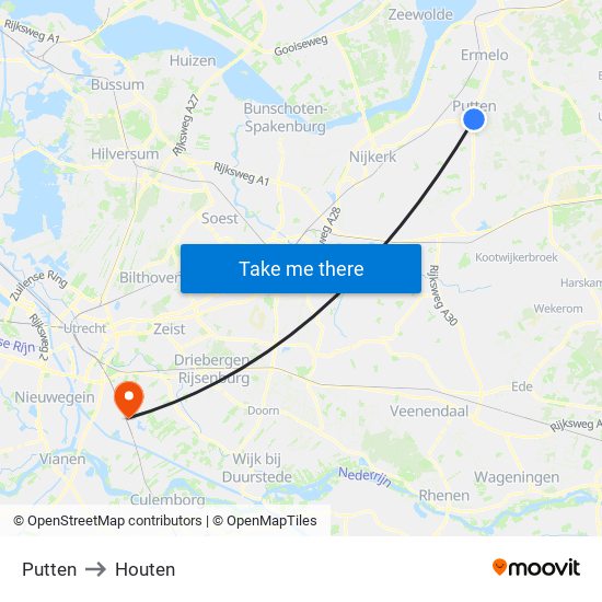 Putten to Houten map