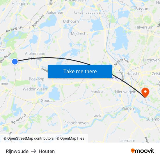 Rijnwoude to Houten map