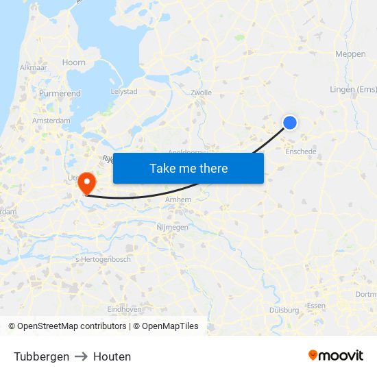 Tubbergen to Houten map