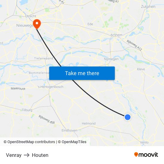 Venray to Houten map